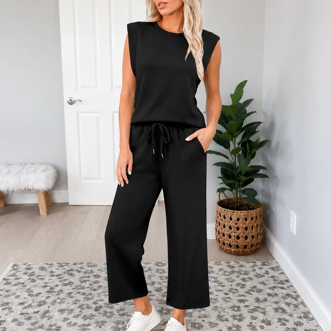 Women's Sleeveless Wide Leg Lounge Set | Maddie_14