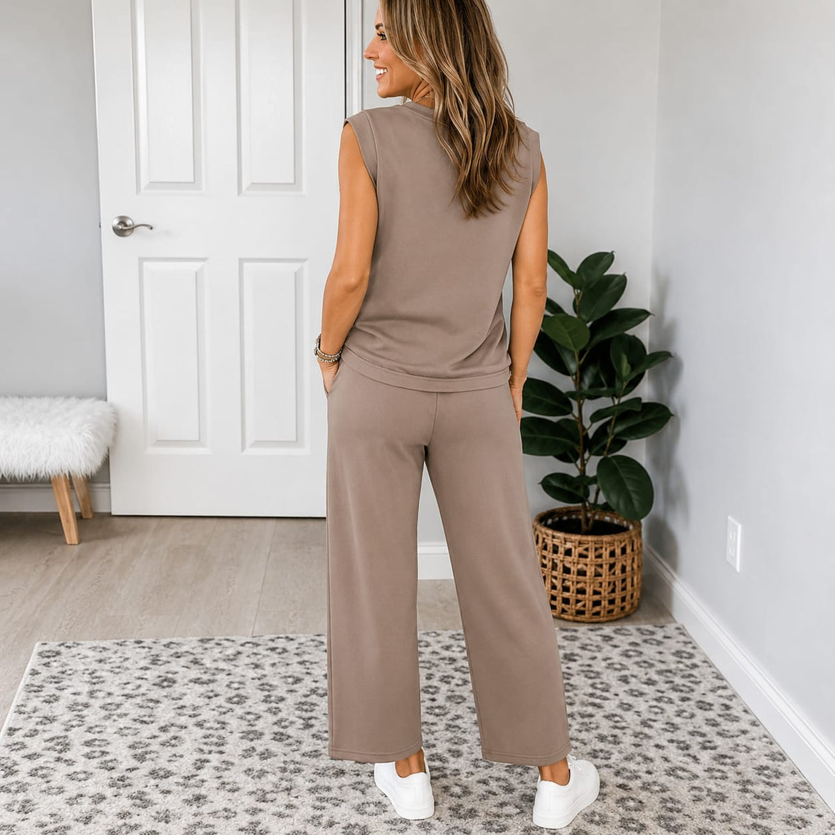 Women's Sleeveless Wide Leg Lounge Set | Maddie_3
