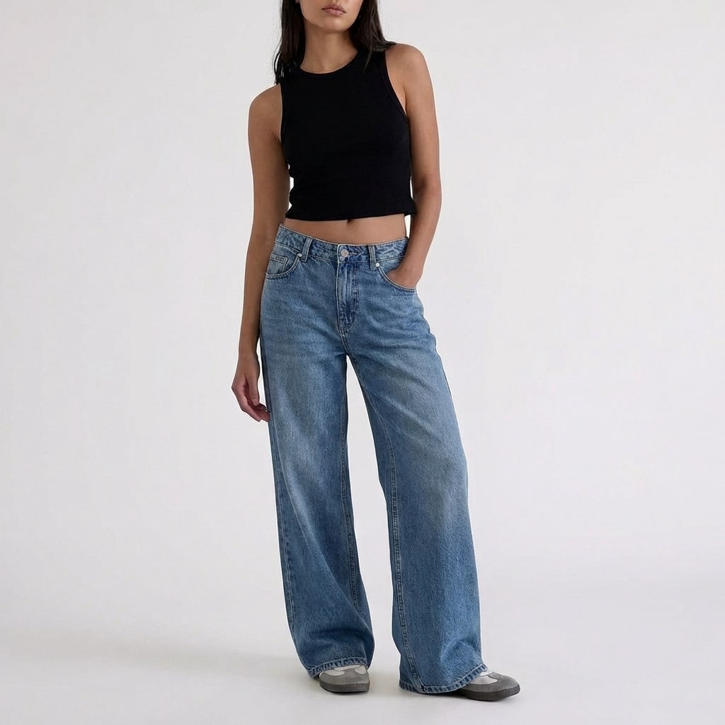 Women's Low Rise Wide Leg Jeans | Betsan_8