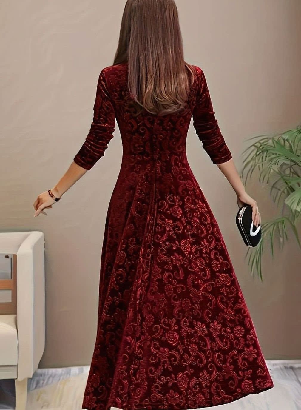 Women's Velvet Square Neck Midi Party Dress | Tara_10