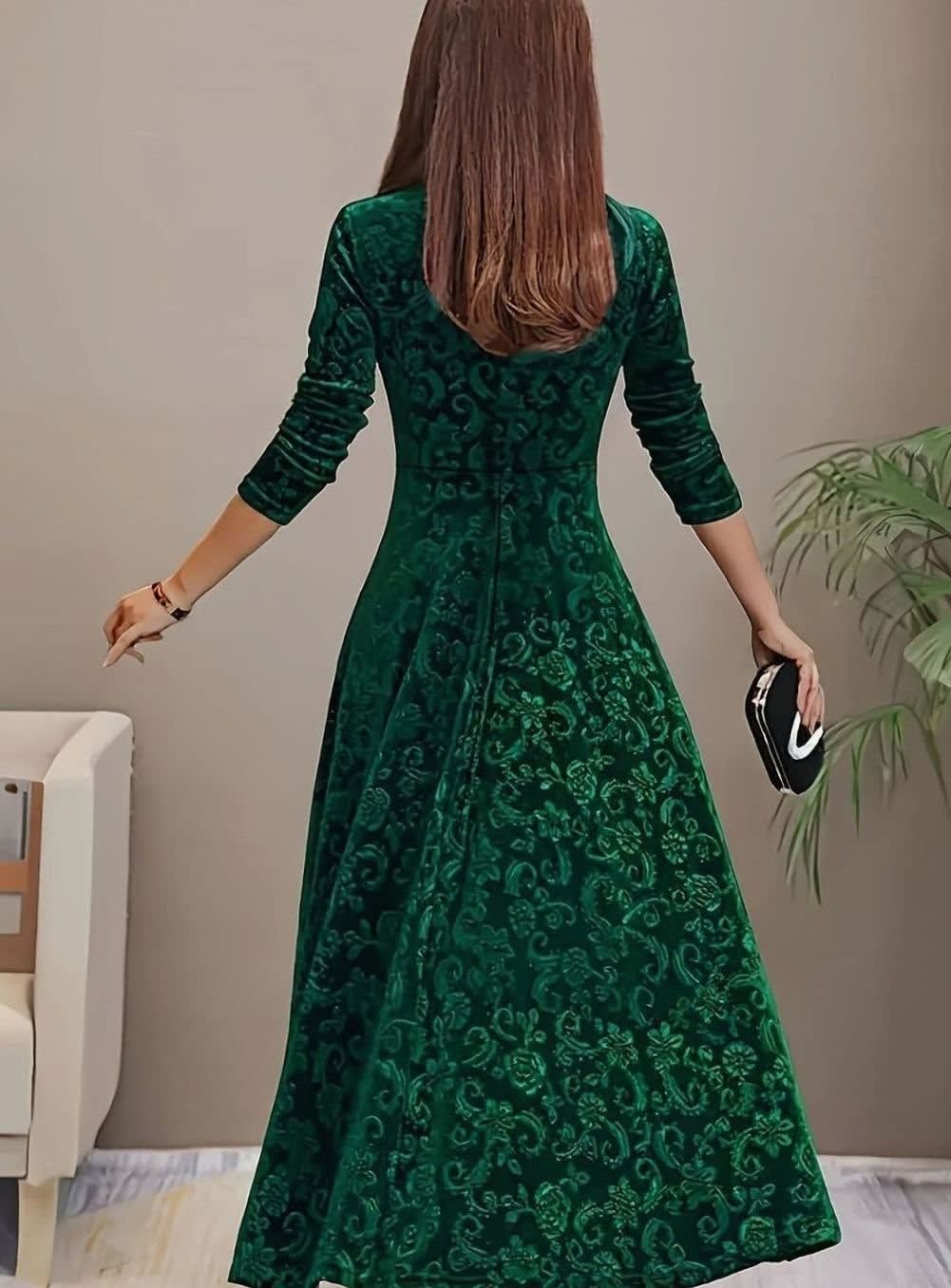 Women's Velvet Square Neck Midi Party Dress | Tara_11