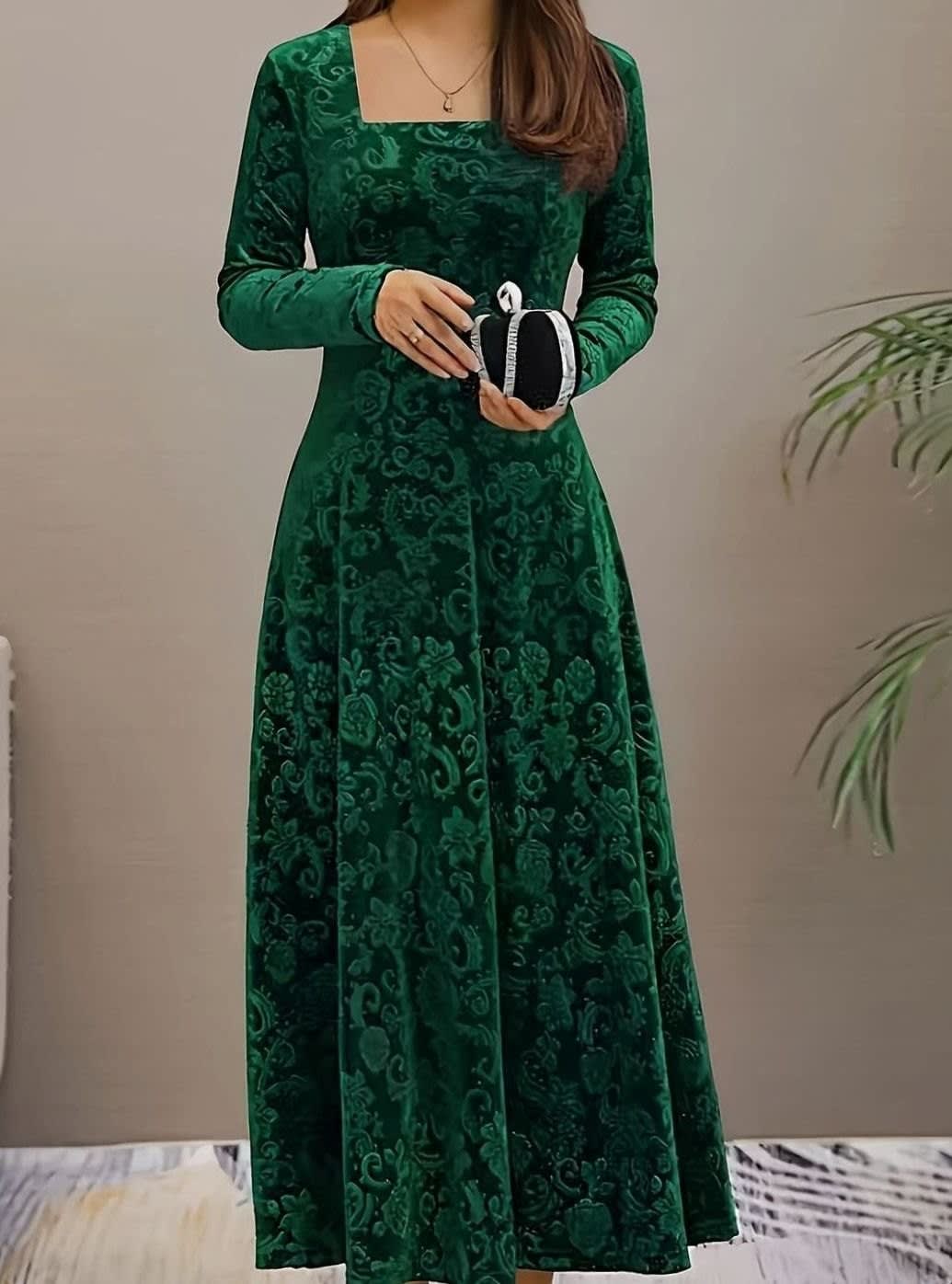 Women's Velvet Square Neck Midi Party Dress | Tara_2