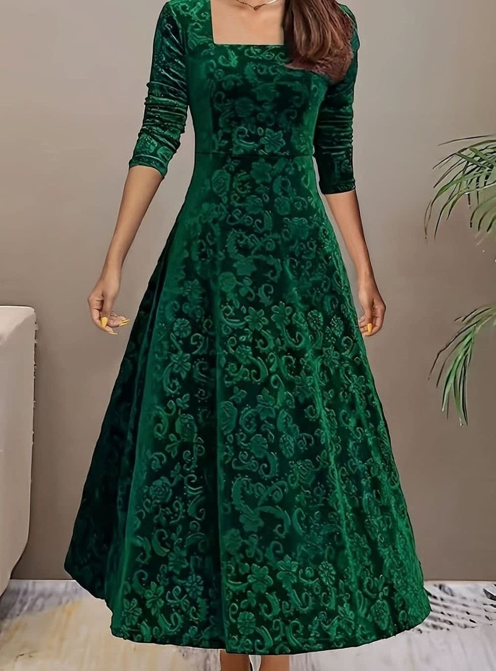 Women's Velvet Square Neck Midi Party Dress | Tara_6