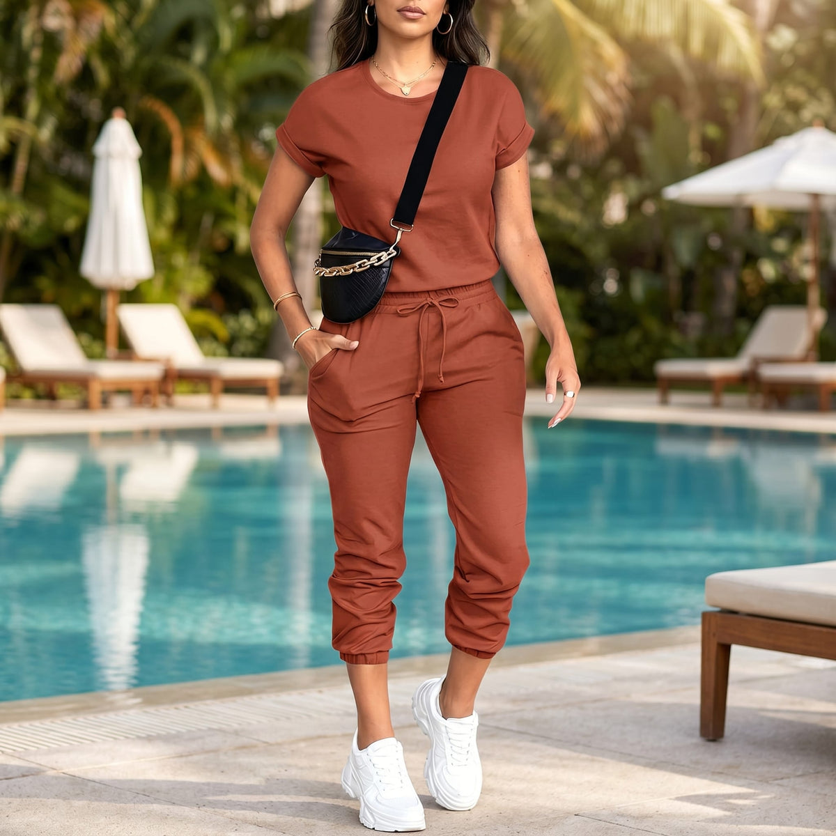 Women's T-Shirt And Jogger Lounge Set | Penny_2