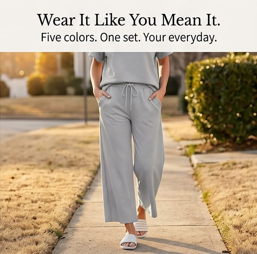 Women's Textured Knit Cropped Trouser Set | Mandy_12