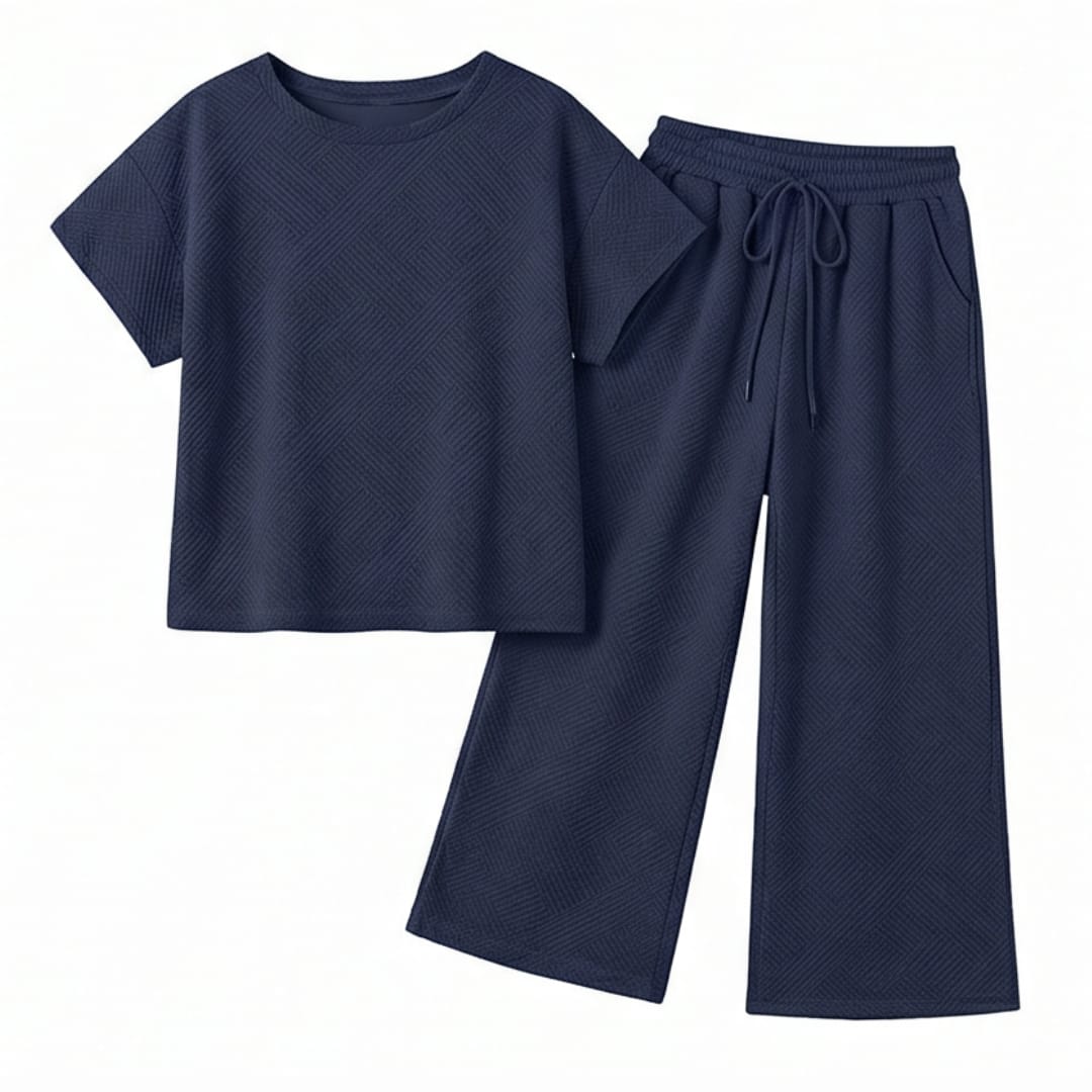 Women's Textured Knit Cropped Trouser Set | Mandy_17