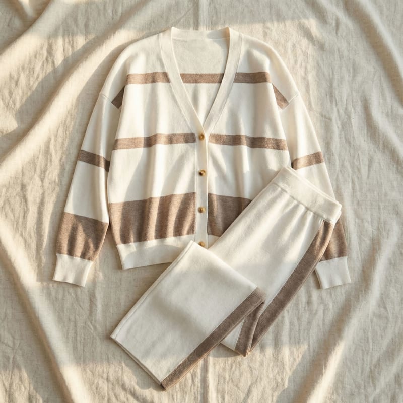 Women's Striped Knit Cardigan Trouser Set | Glynis_1