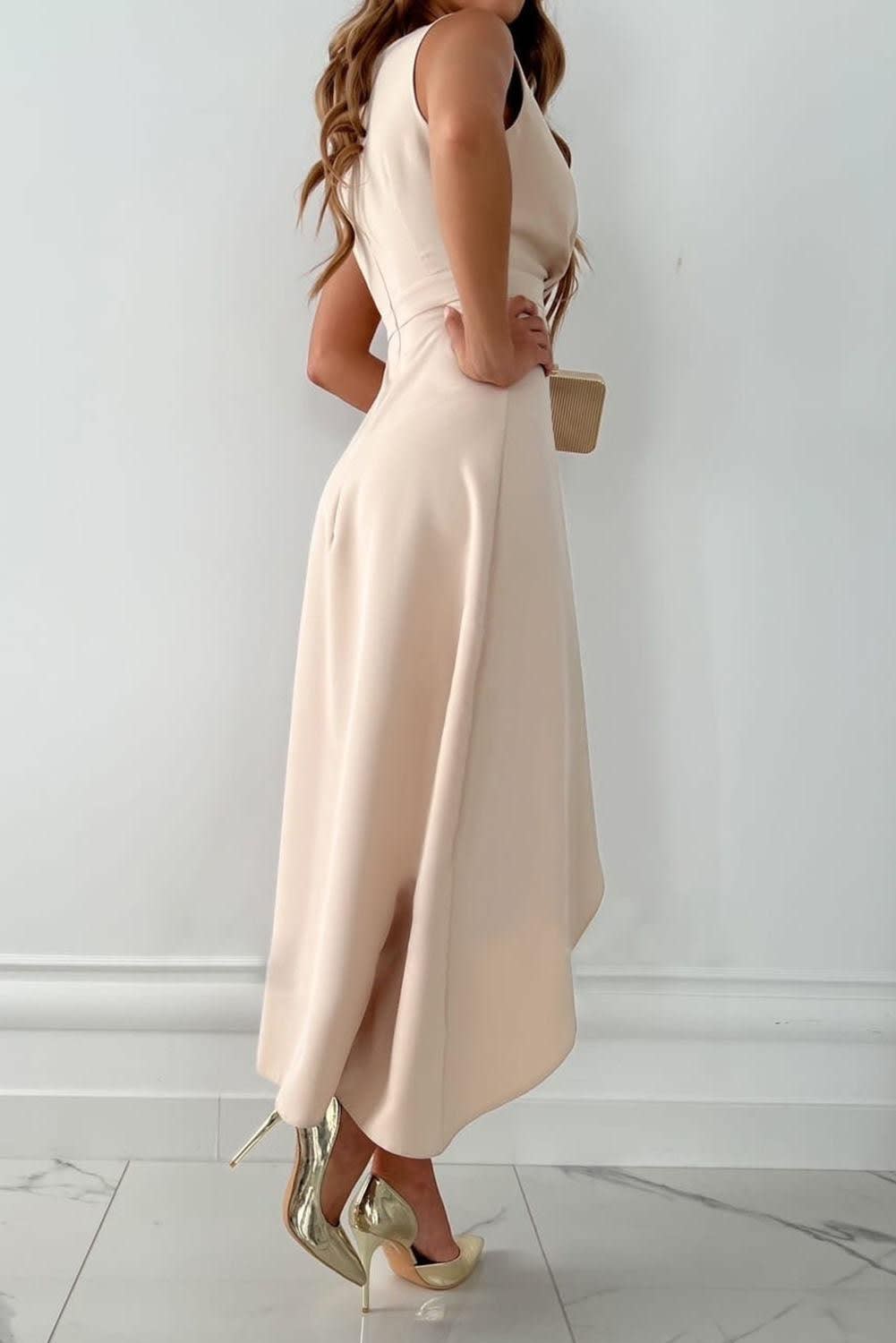 Women's V-Neck Asymmetric Wedding Guest Midi Dress | Charlotte Reed_3