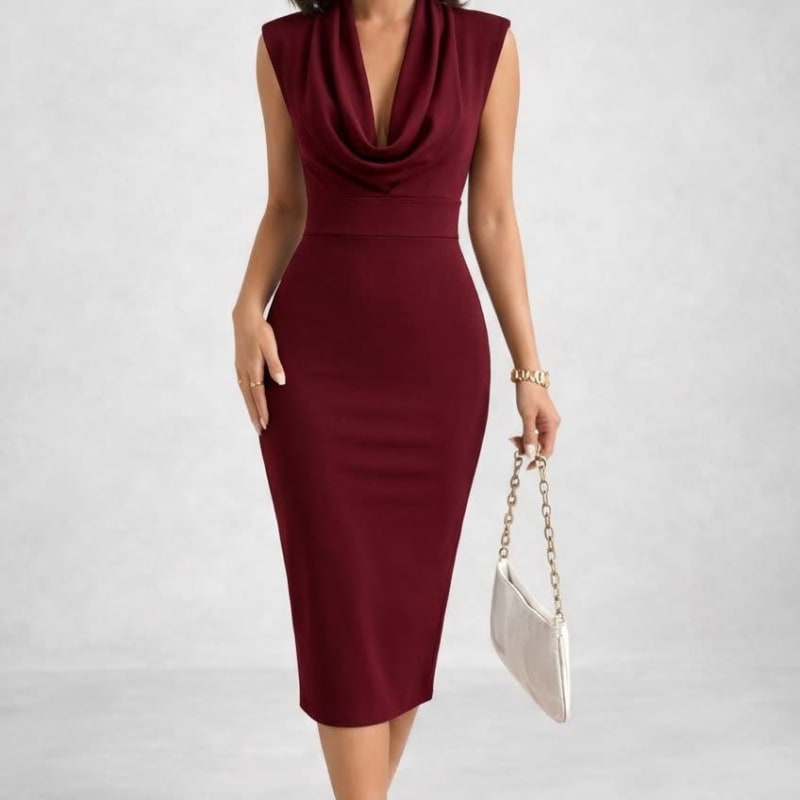 Women's Cowl Neck Bodycon Midi Dress | Fiona_1