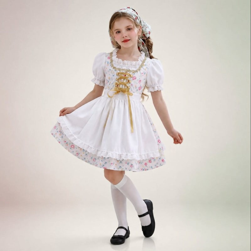 Girls' Floral Dirndl Dress with Apron | Ailish_1
