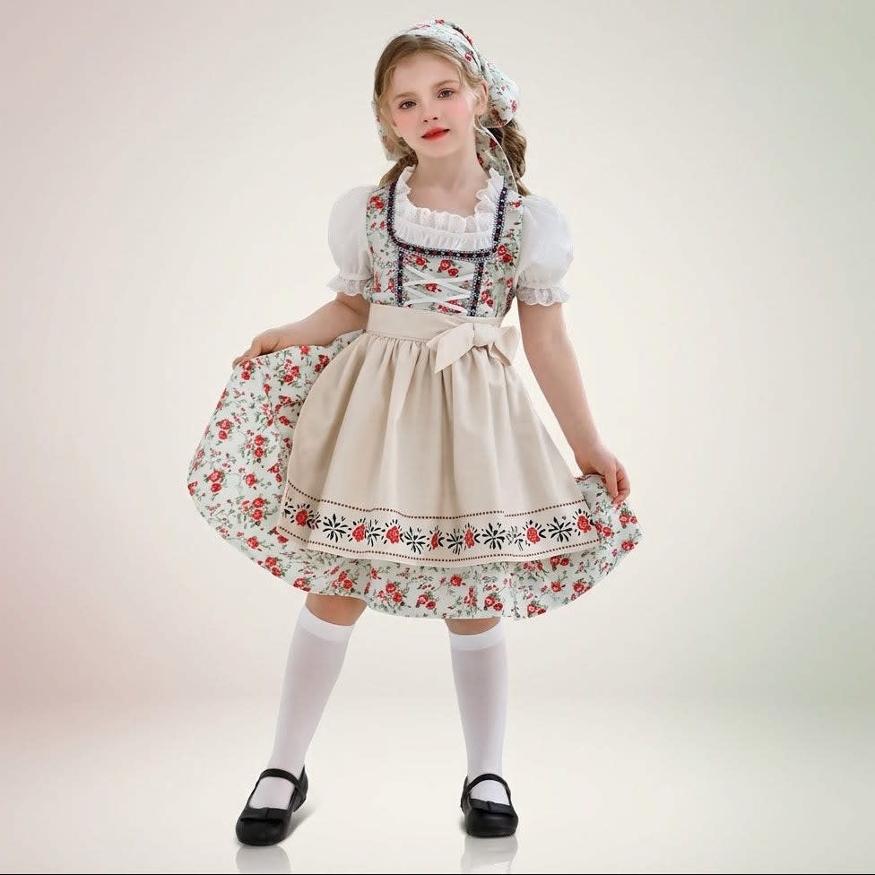Girls' Floral Dirndl Dress with Apron | Ailish_4