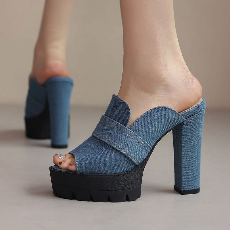 Women's Denim Platform Mules | Tegen_1