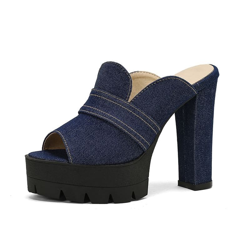 Women's Denim Platform Mules | Tegen_15
