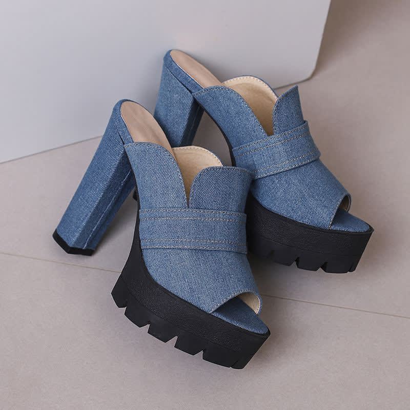 Women's Denim Platform Mules | Tegen_3