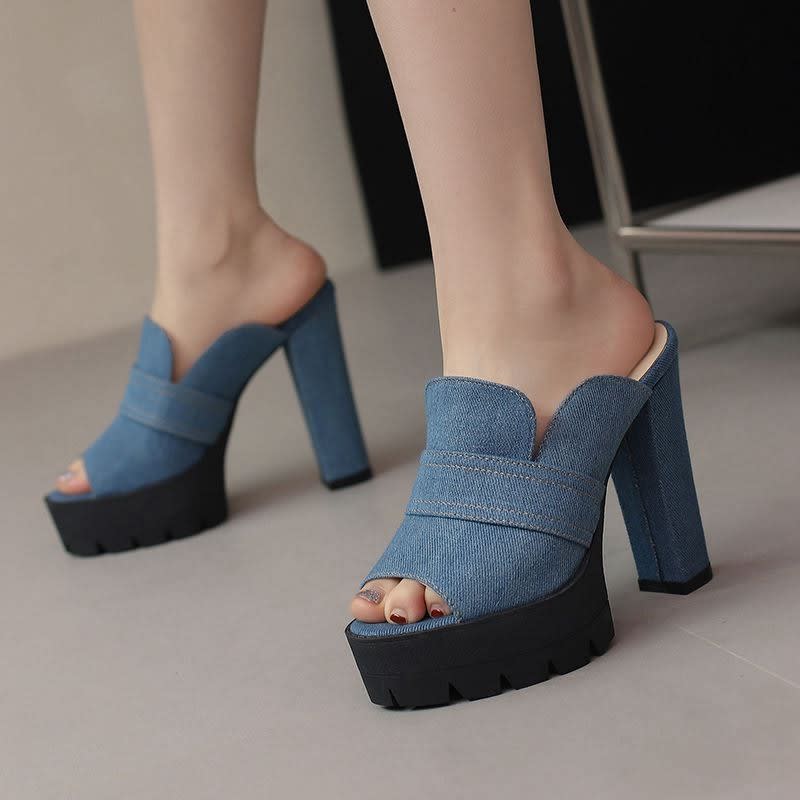 Women's Denim Platform Mules | Tegen_6