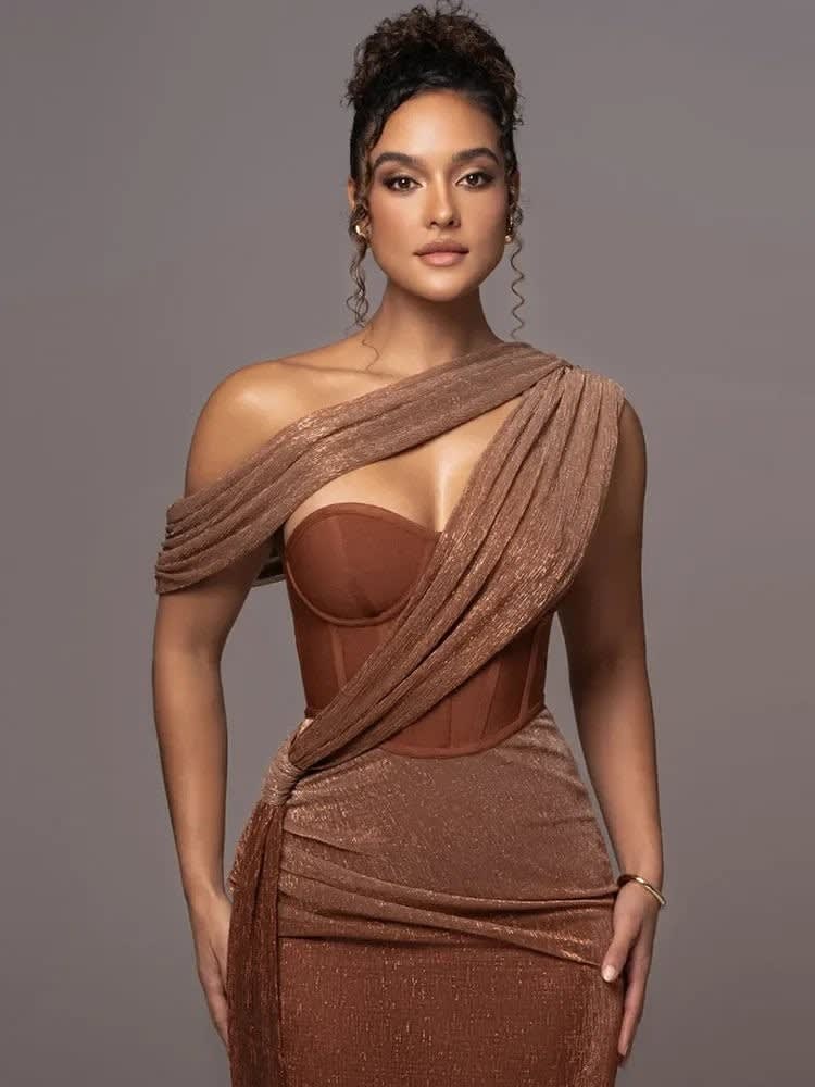 Women's One-Shoulder Evening Maxi Dress | Adriana_3