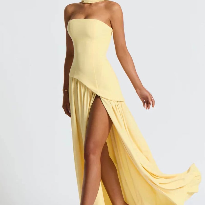 Women's Halter Neck Wedding Guest Maxi Dress with High Slit | Solara_1