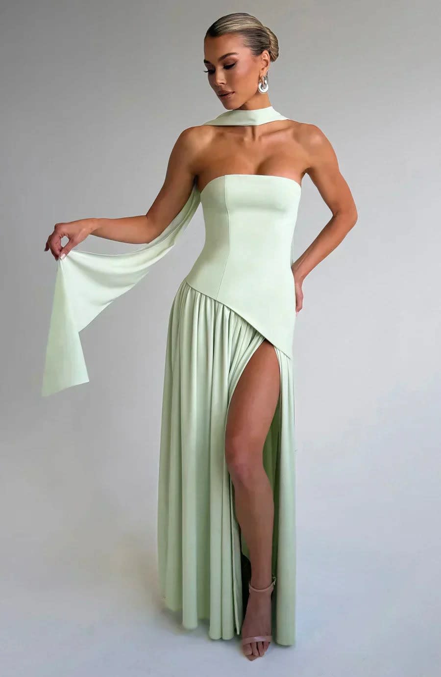Women's Halter Neck Wedding Guest Maxi Dress with High Slit | Solara_10
