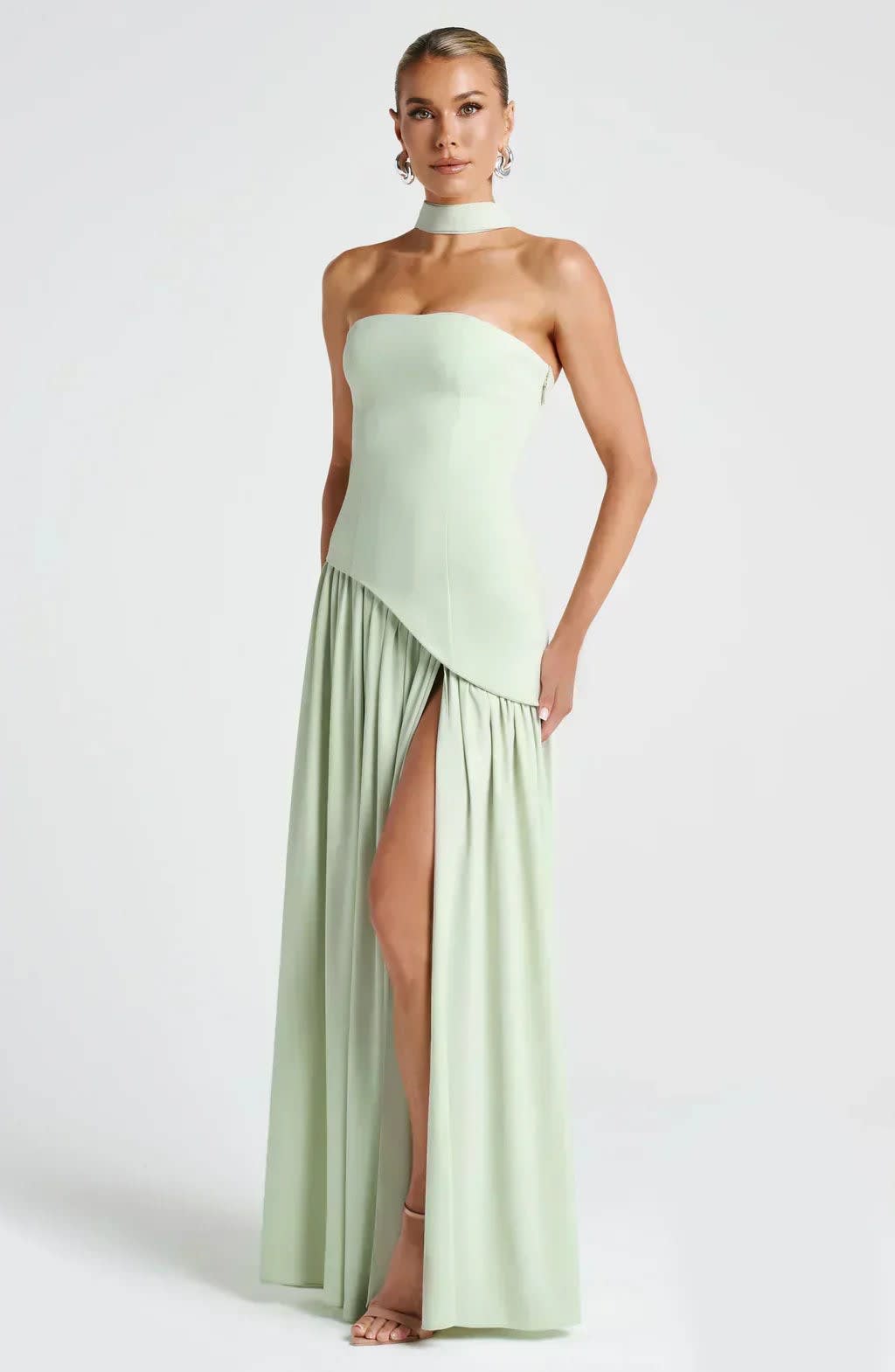Women's Halter Neck Wedding Guest Maxi Dress with High Slit | Solara_8