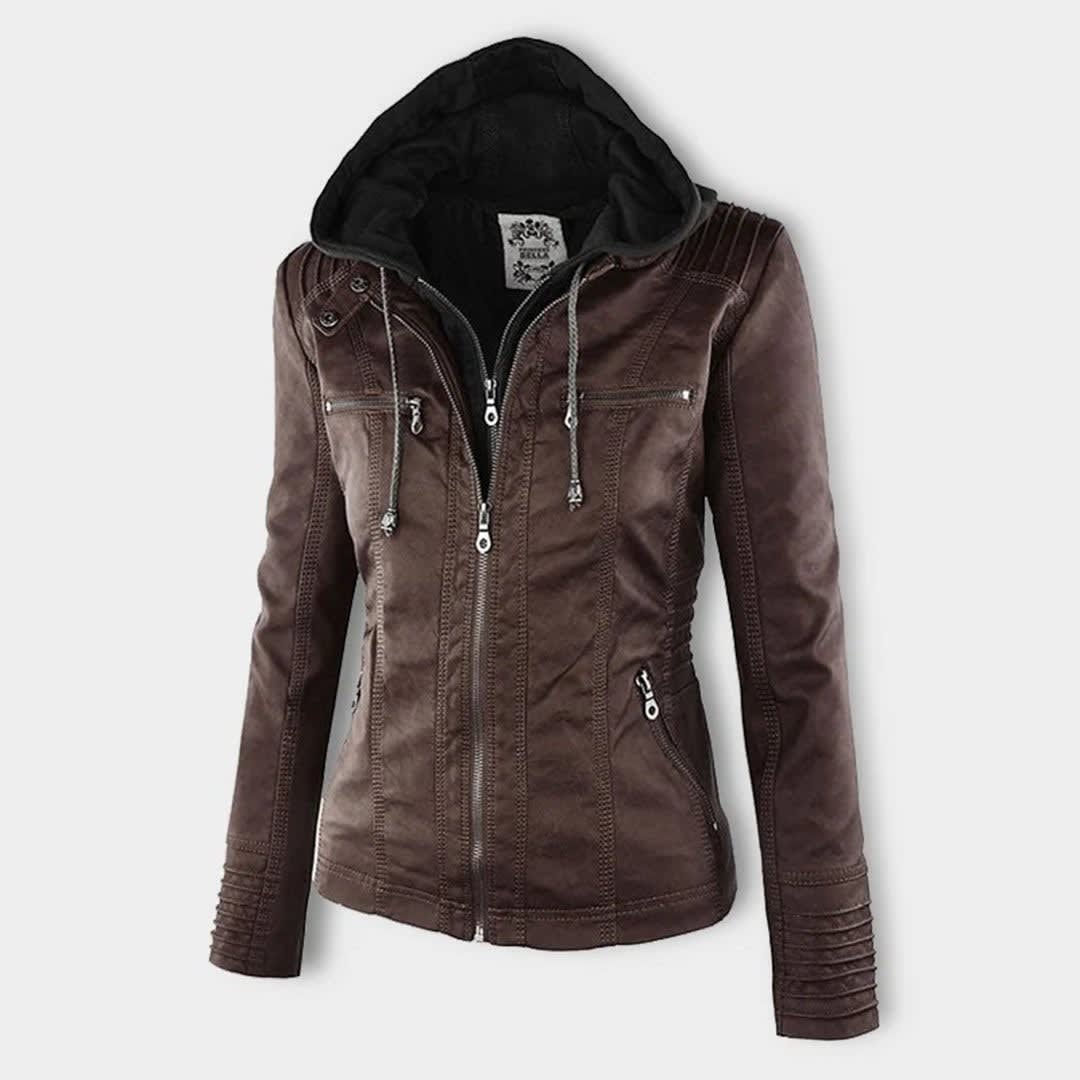 Women's Faux Leather Hooded Jacket | Freya_13
