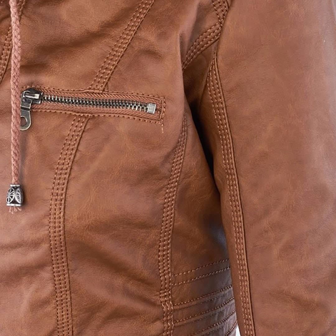 Women's Faux Leather Hooded Jacket | Freya_15