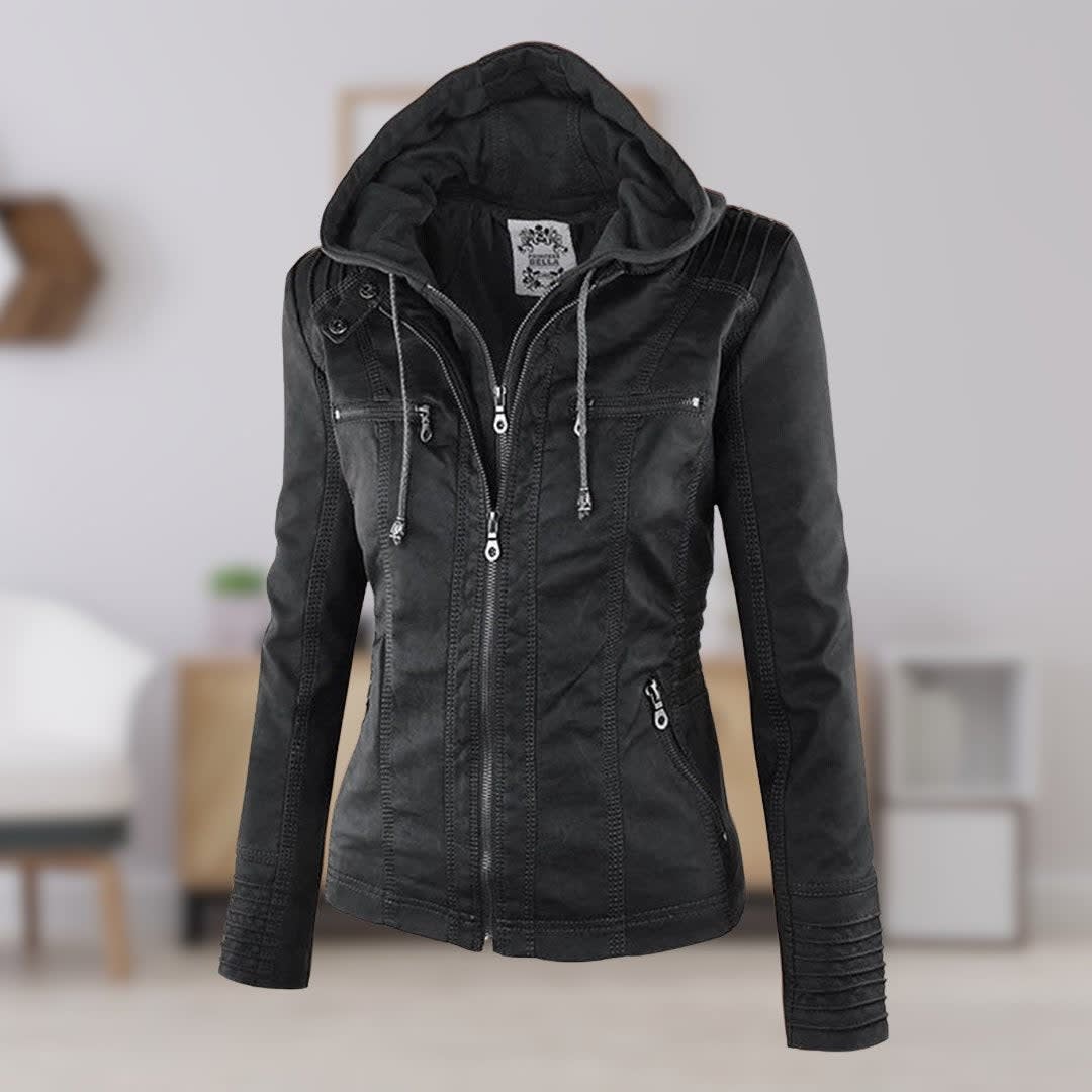 Women's Faux Leather Hooded Jacket | Freya_2