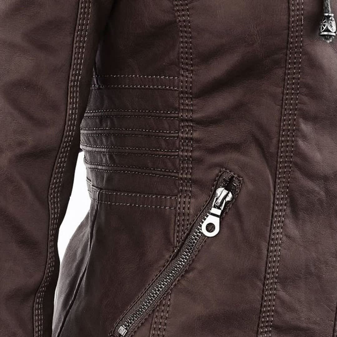 Women's Faux Leather Hooded Jacket | Freya_21
