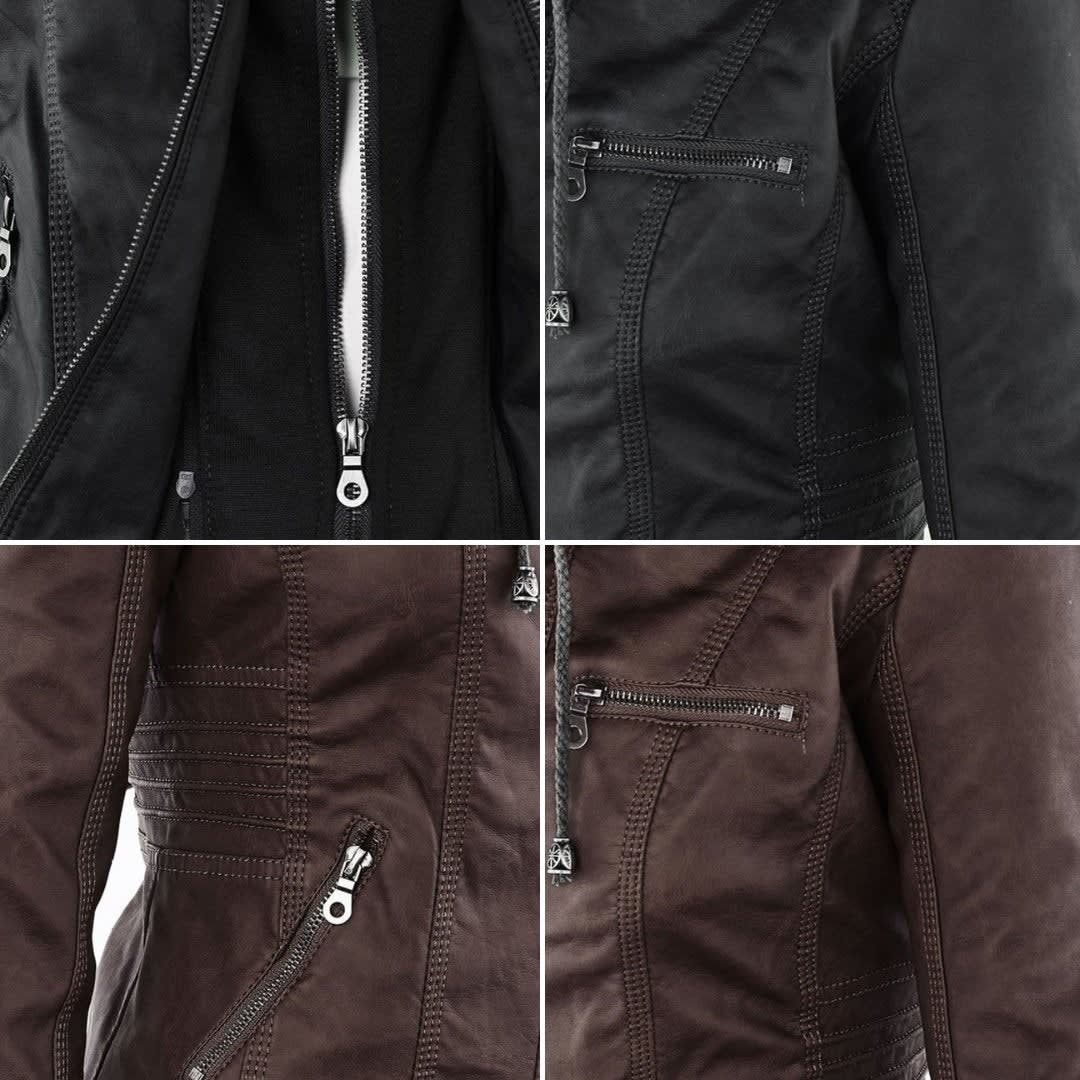 Women's Faux Leather Hooded Jacket | Freya_23