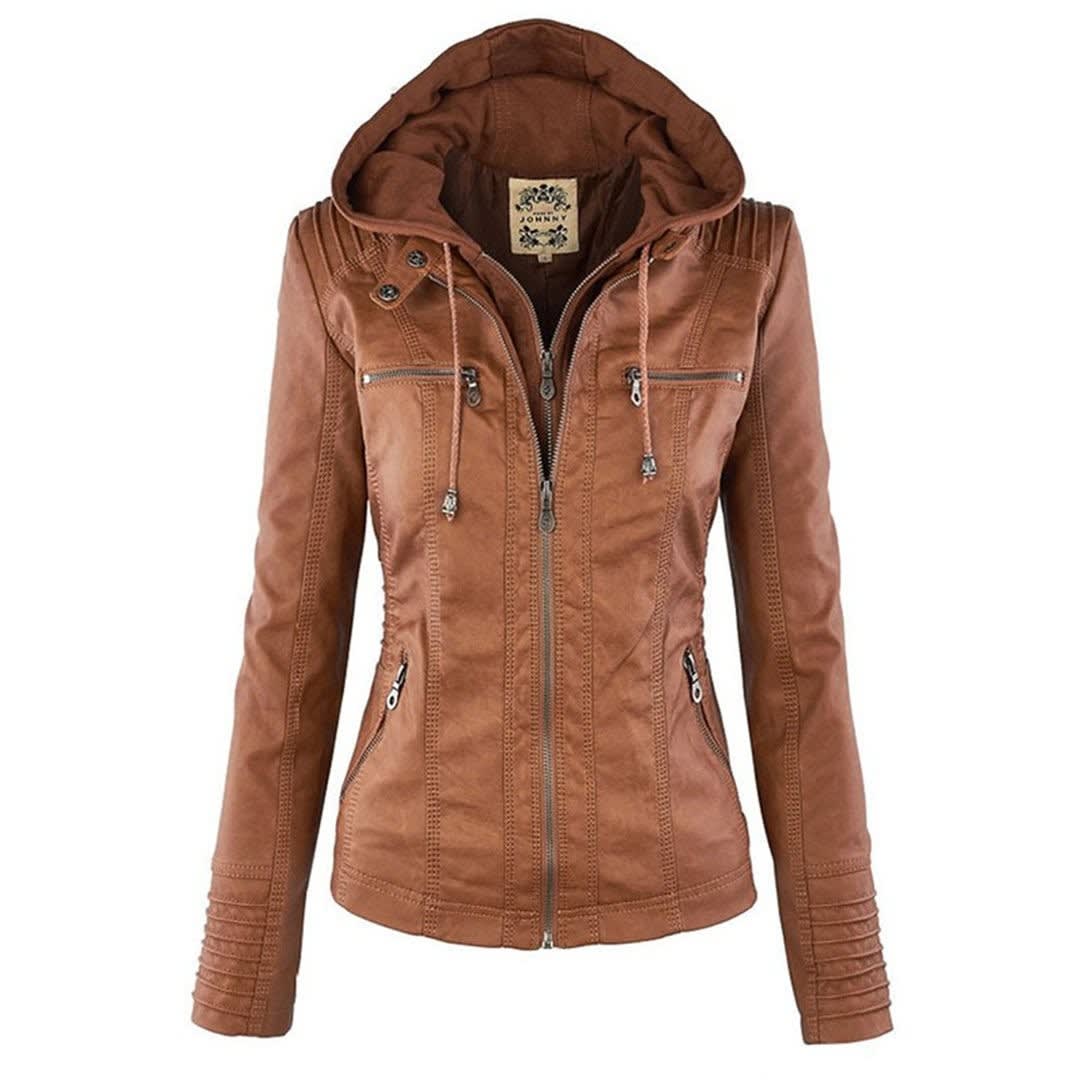 Women's Faux Leather Hooded Jacket | Freya_4