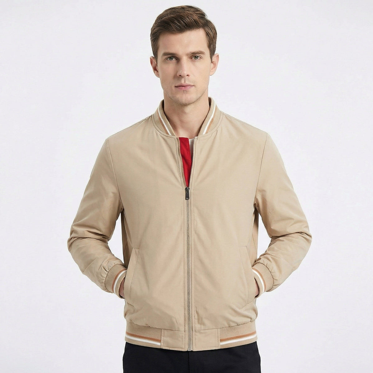 Men's Slim Fit Varsity Stripe Bomber Jacket | Christopher_7