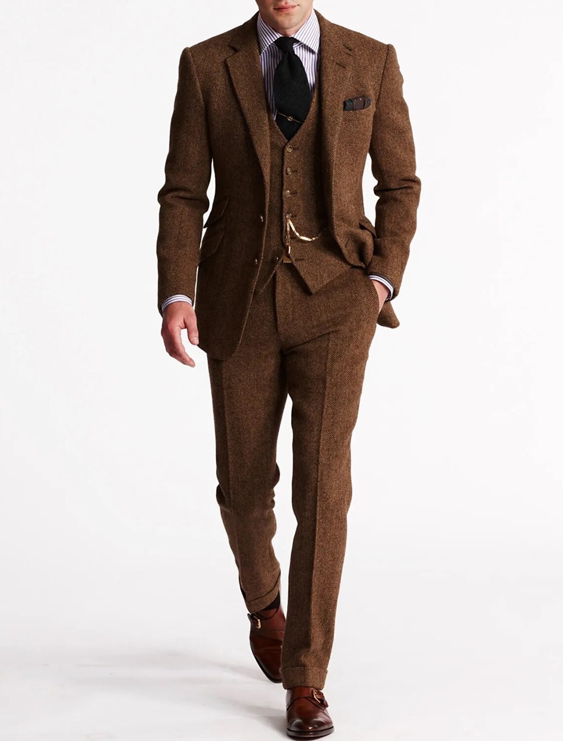 Men's Herringbone Tweed Three-Piece Suit | Edwin_2