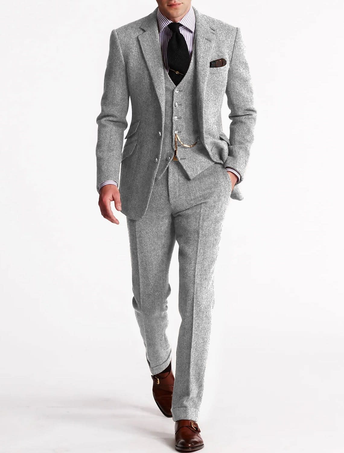 Men's Herringbone Tweed Three-Piece Suit | Edwin_7