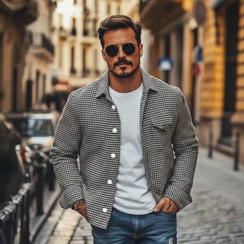 Men's Houndstooth Check Shacket | Denzil_1