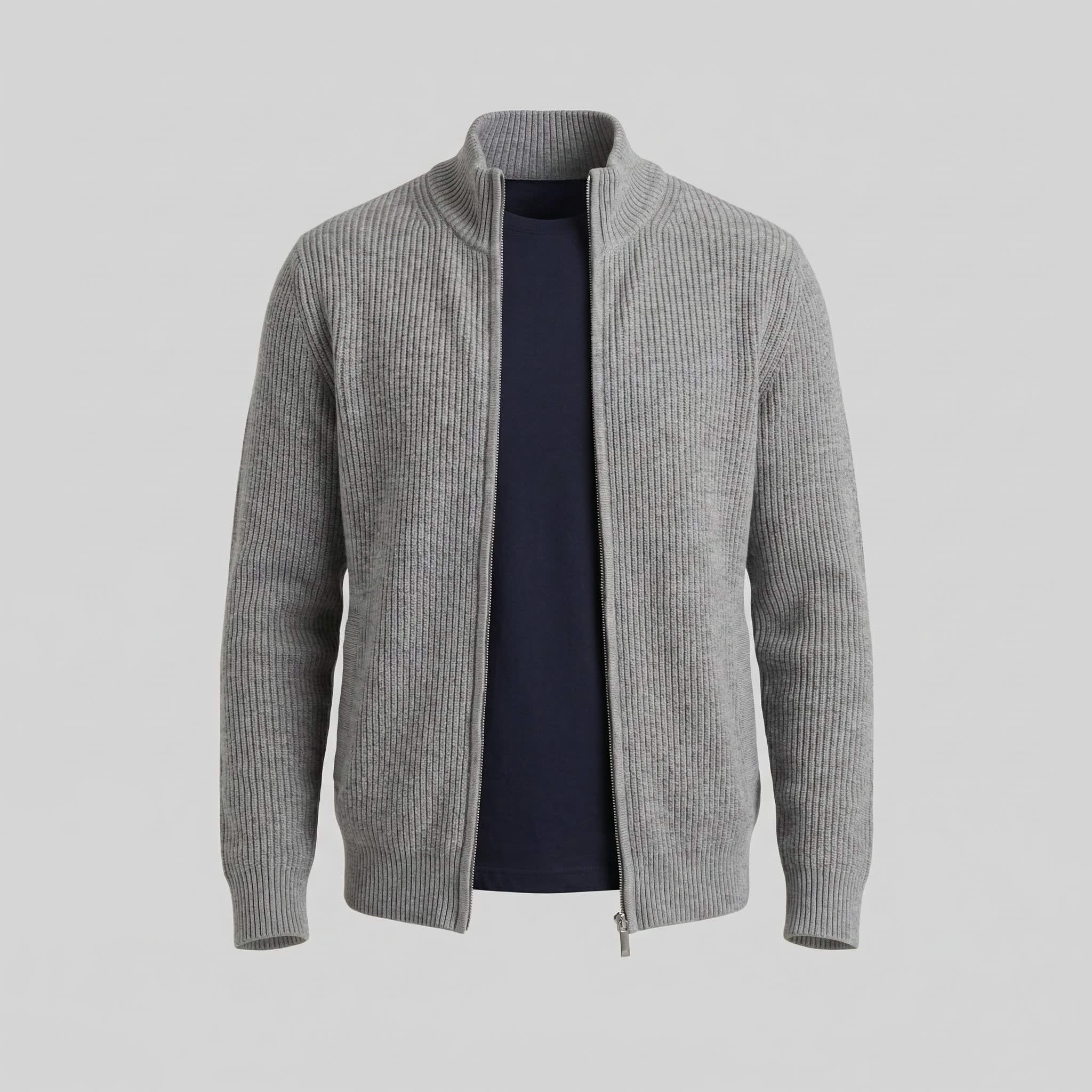 Men's Funnel Neck Zip Up Cardigan | Kai_15
