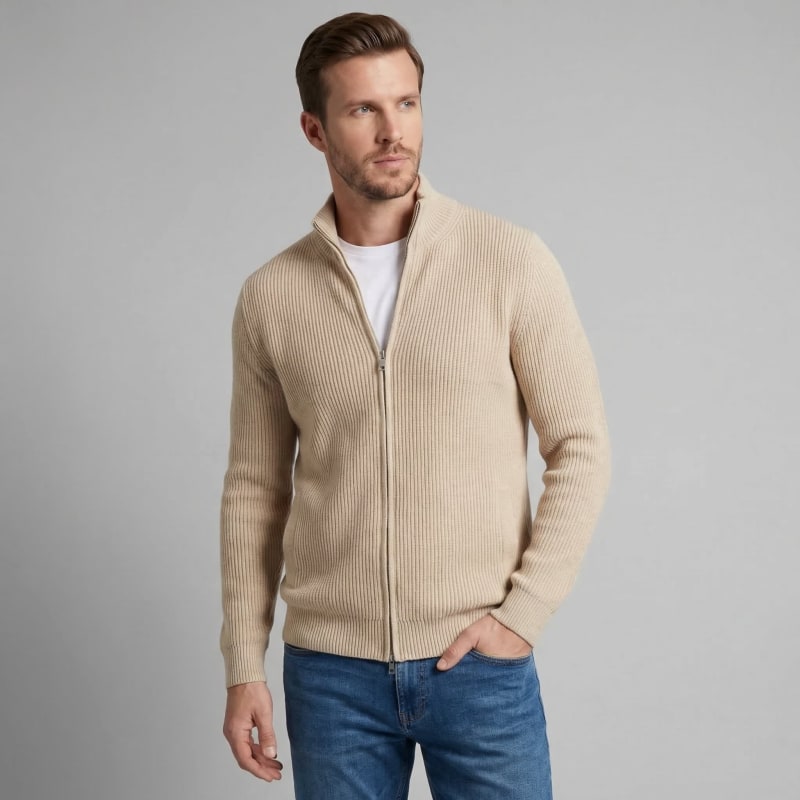 Men's Funnel Neck Zip Up Cardigan | Kai_1