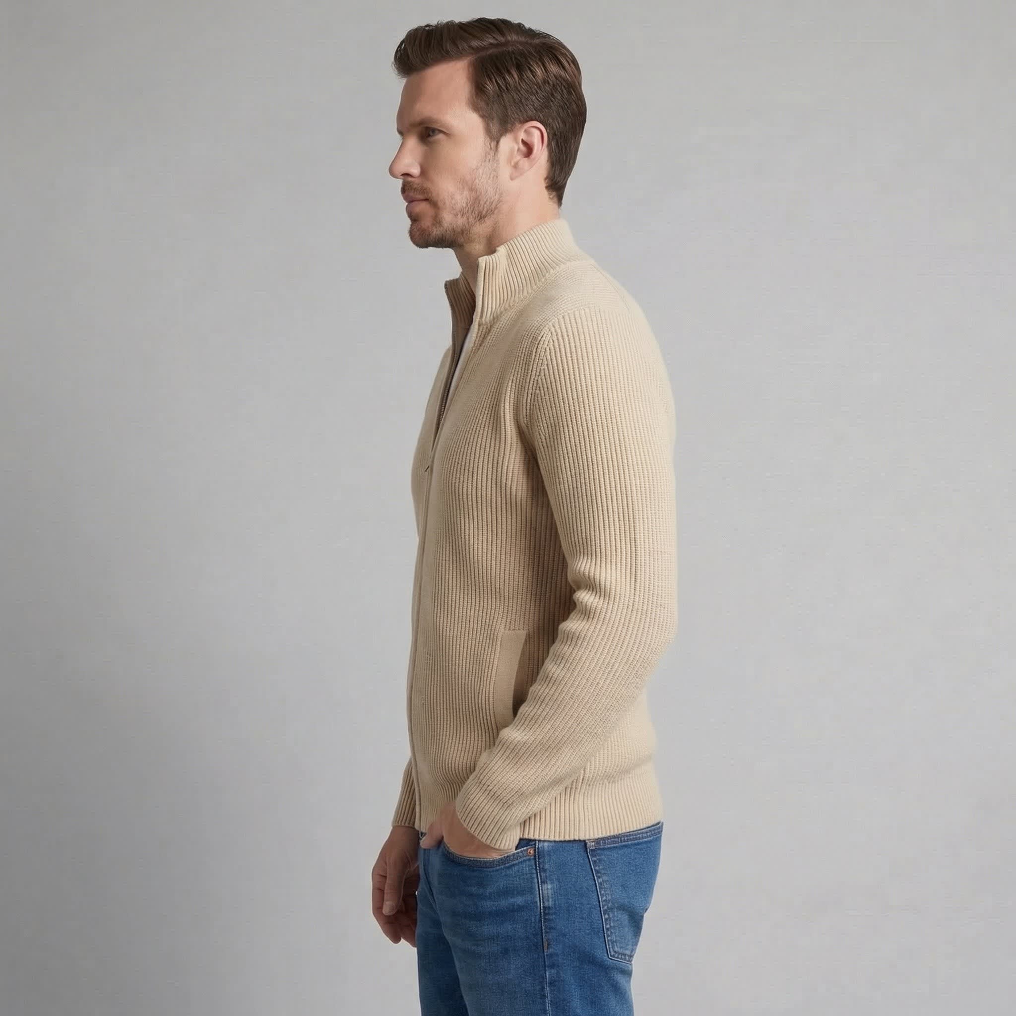 Men's Funnel Neck Zip Up Cardigan | Kai_2
