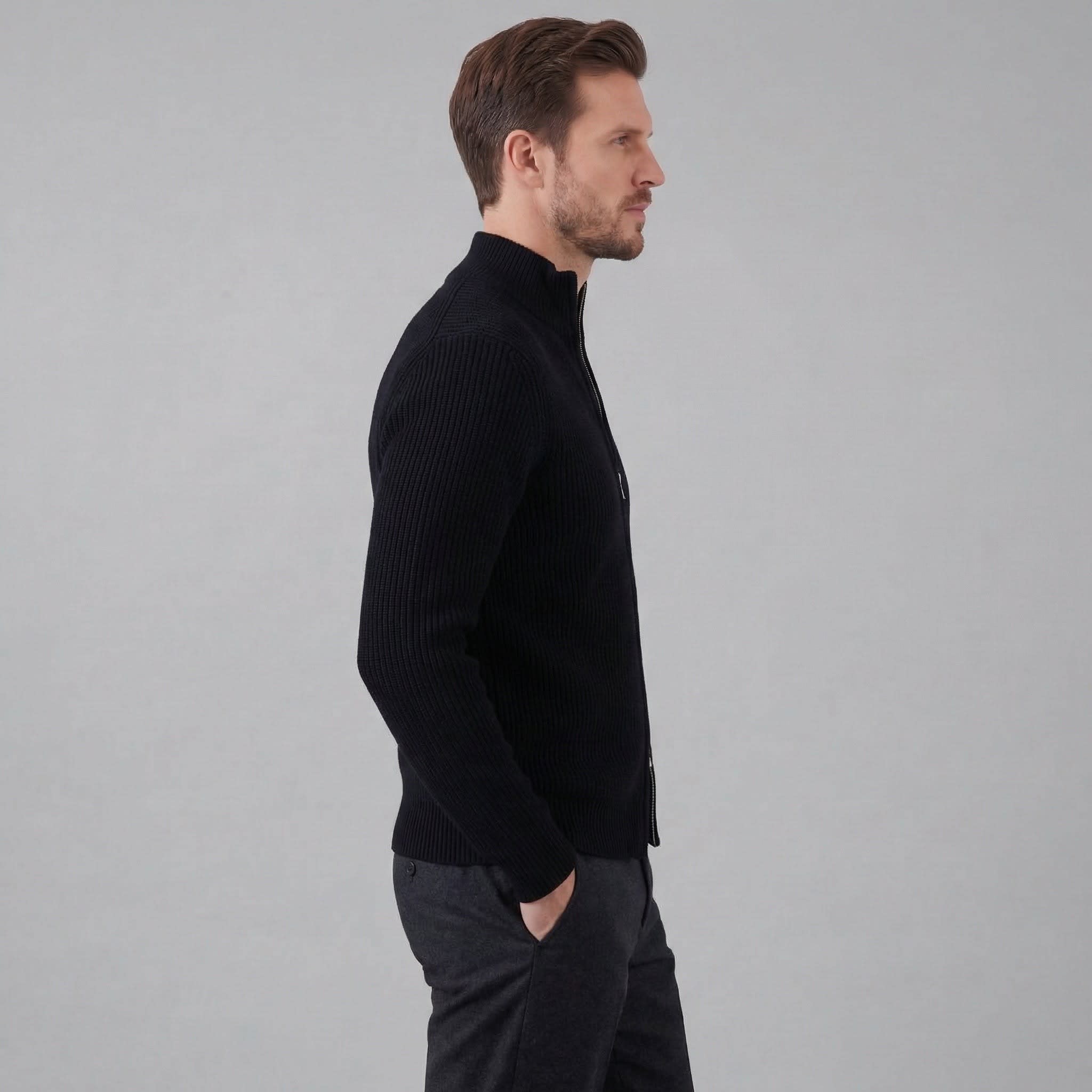 Men's Funnel Neck Zip Up Cardigan | Kai_7