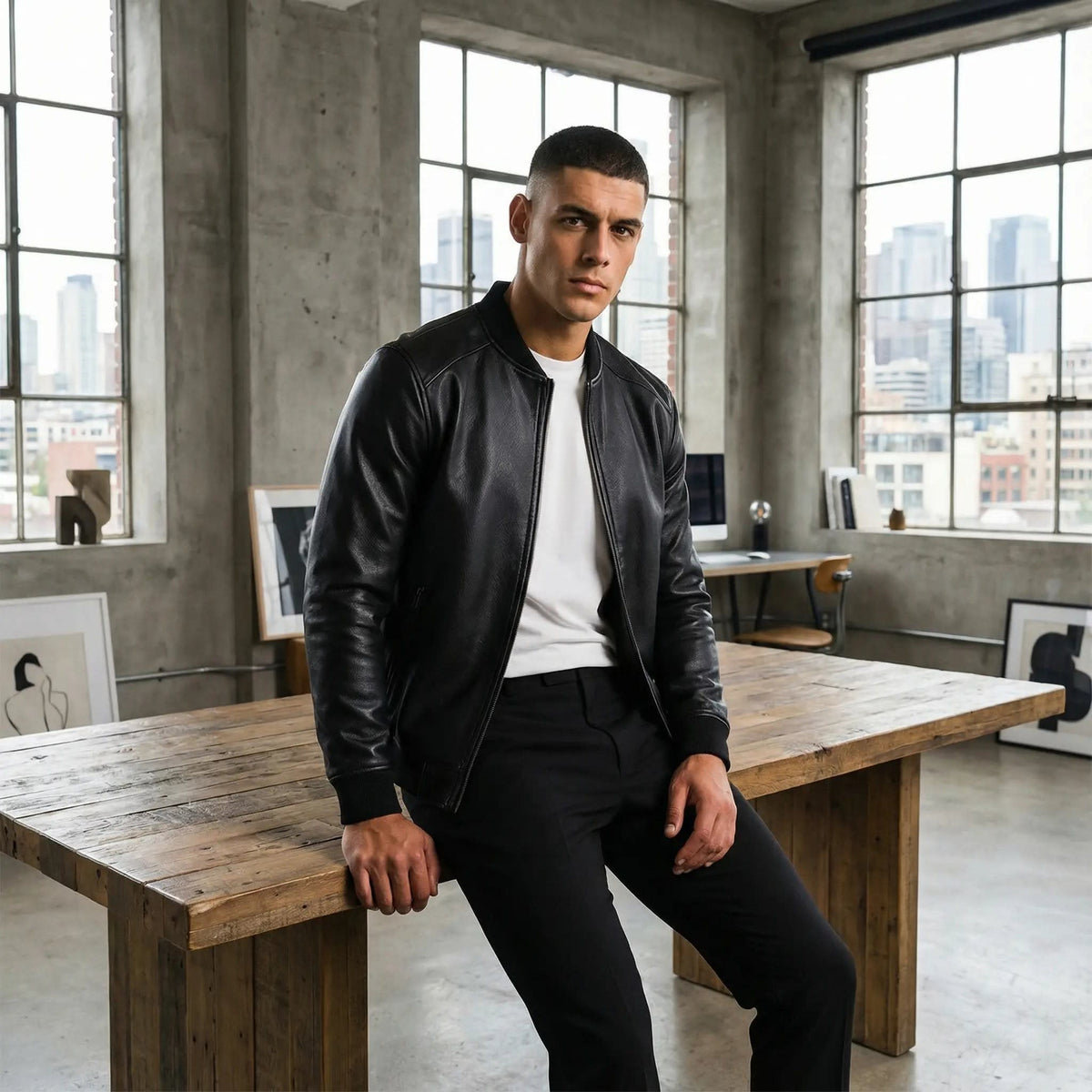 Men's Leather Bomber Jacket | Peter_2