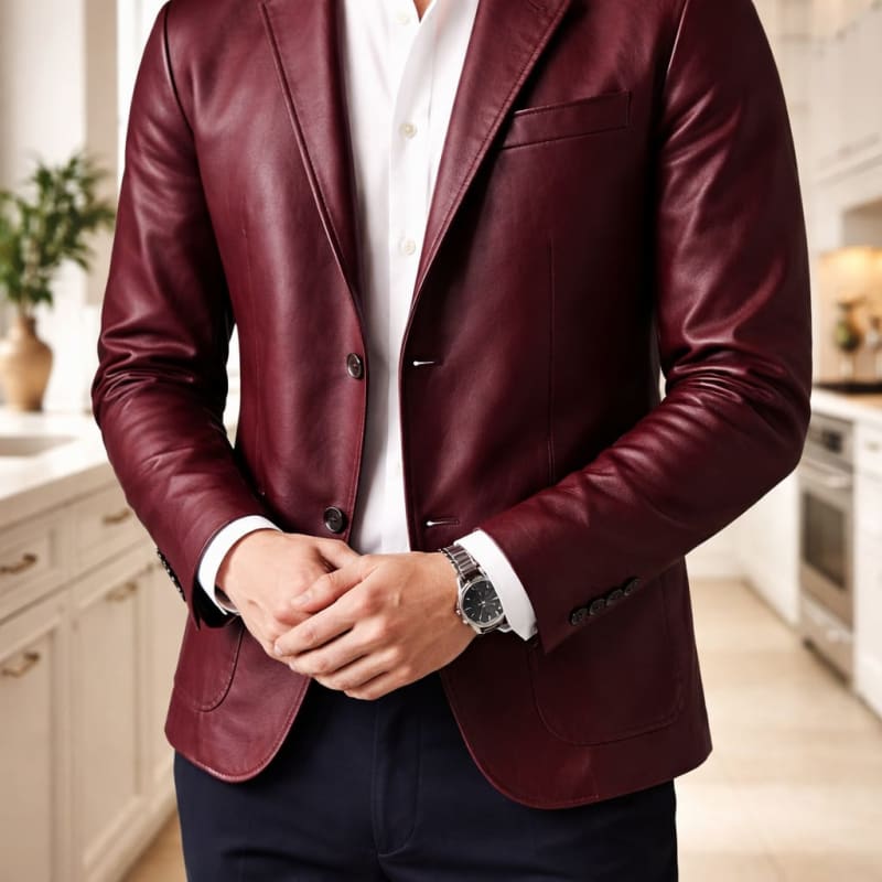 Men's Single Breasted Leather Blazer | Carl_1
