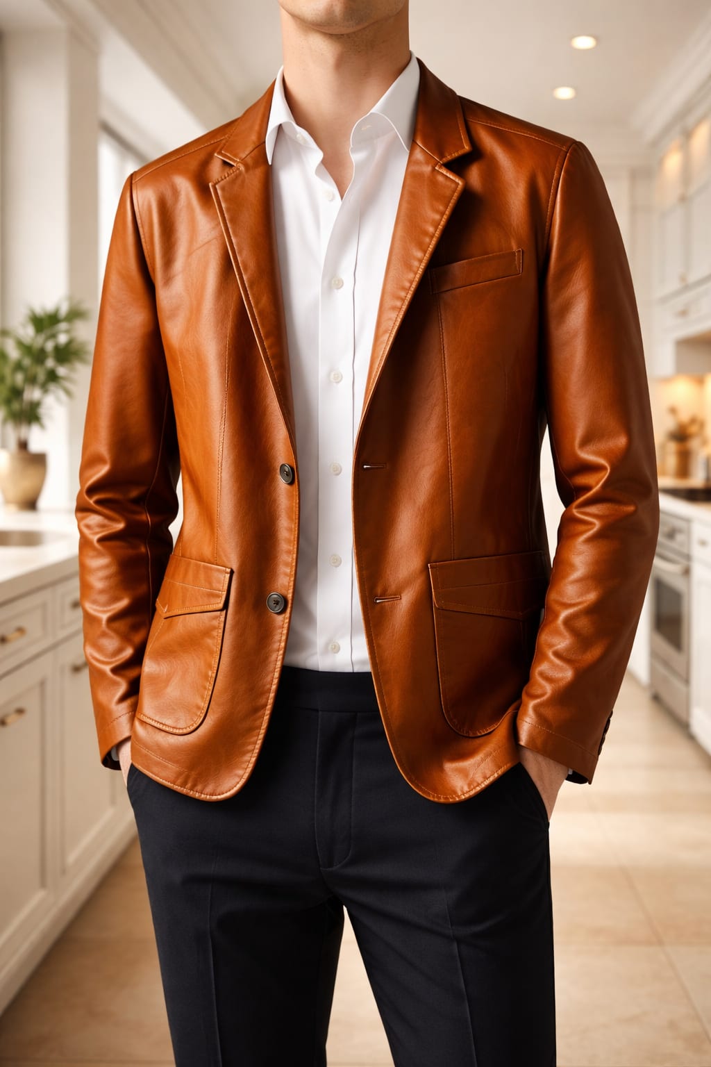 Men's Single Breasted Leather Blazer | Carl_2