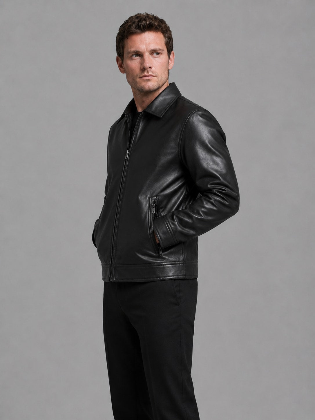 Men's Faux Leather Zip Jacket | Redvers_3