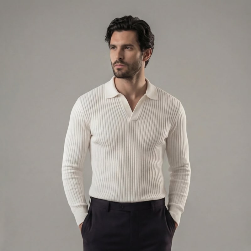 Men's Ribbed Long Sleeve Polo Shirt | Iain_1