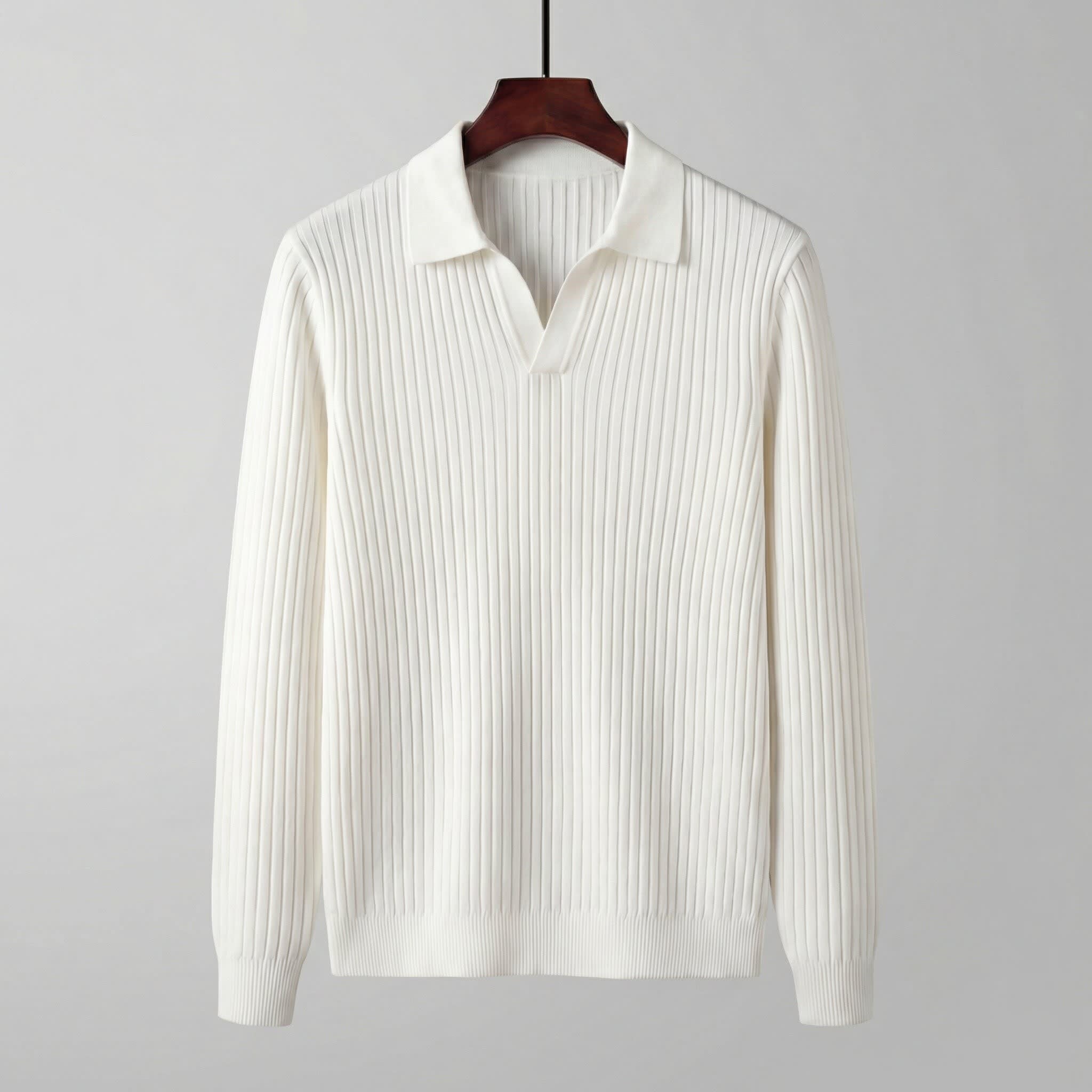Men's Ribbed Long Sleeve Polo Shirt | Iain_2