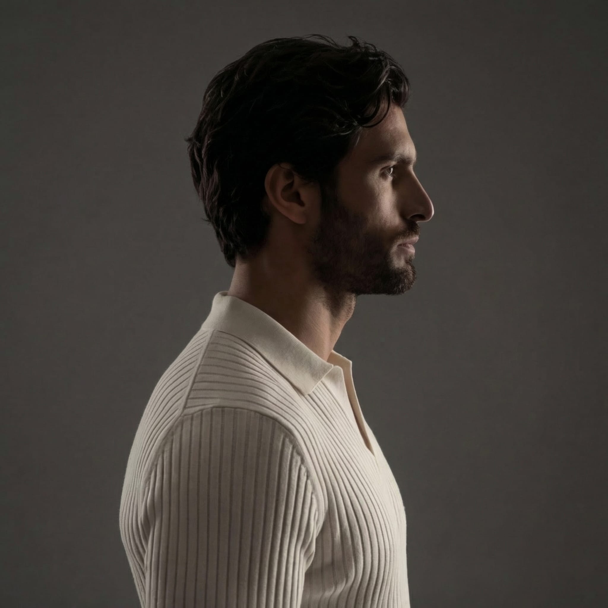 Men's Ribbed Long Sleeve Polo Shirt | Iain_7