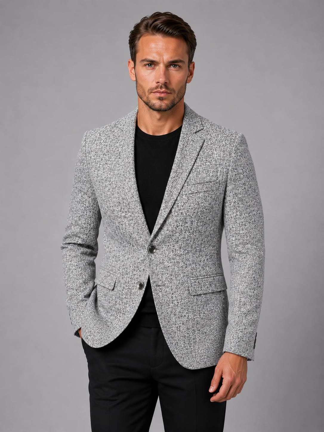 Men's Slim Fit Textured Blazer | Warwick_5