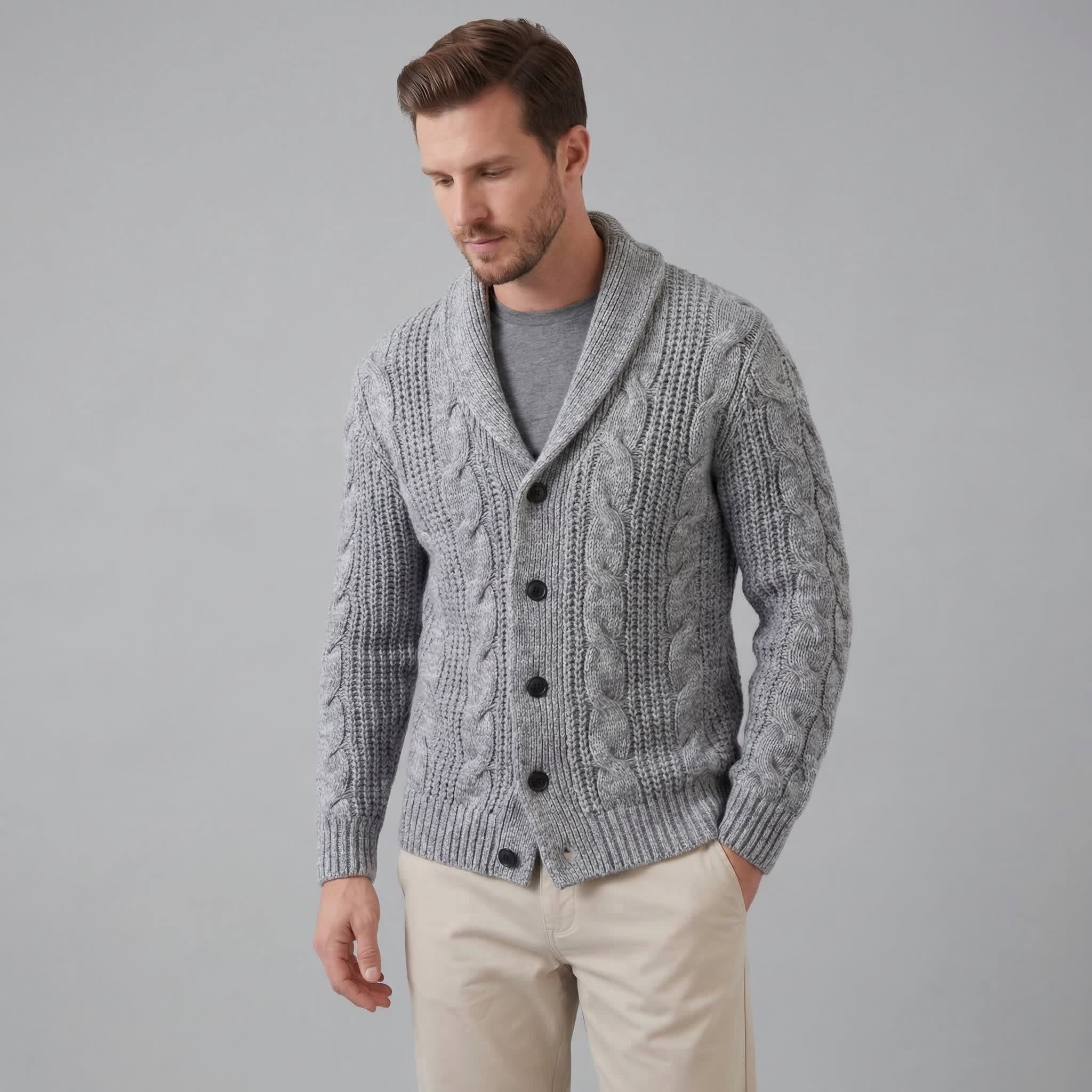 Men's Heavyweight Cable Knit Cardigan | Reggie_16