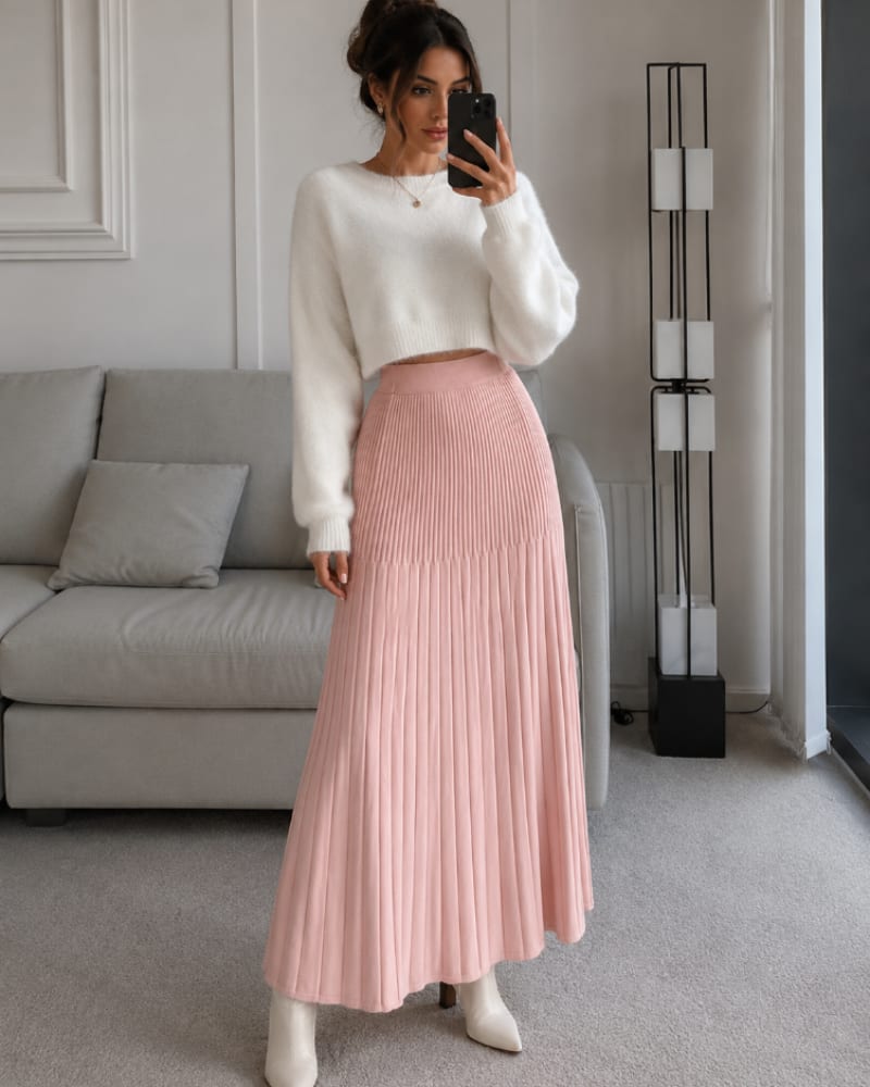 Women's Pleated Knit Maxi Skirt | Constance_2