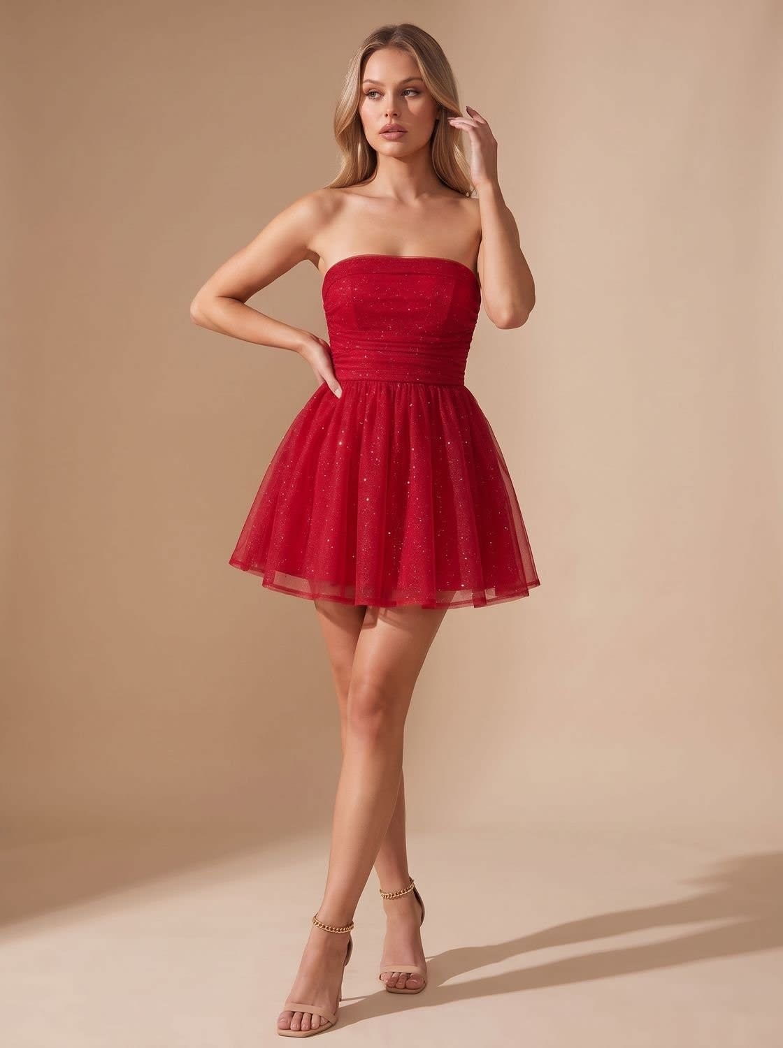Women's Glitter Strapless Christmas Party Mini Dress | Felicity_10