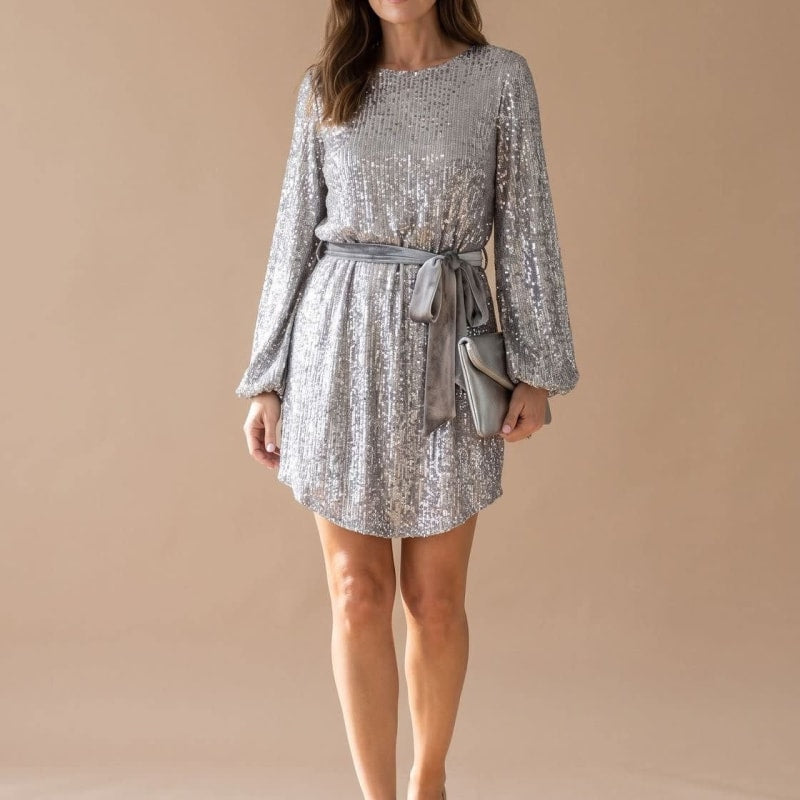 Women's Belted Sequin Christmas Party Mini Dress | Cameron_1