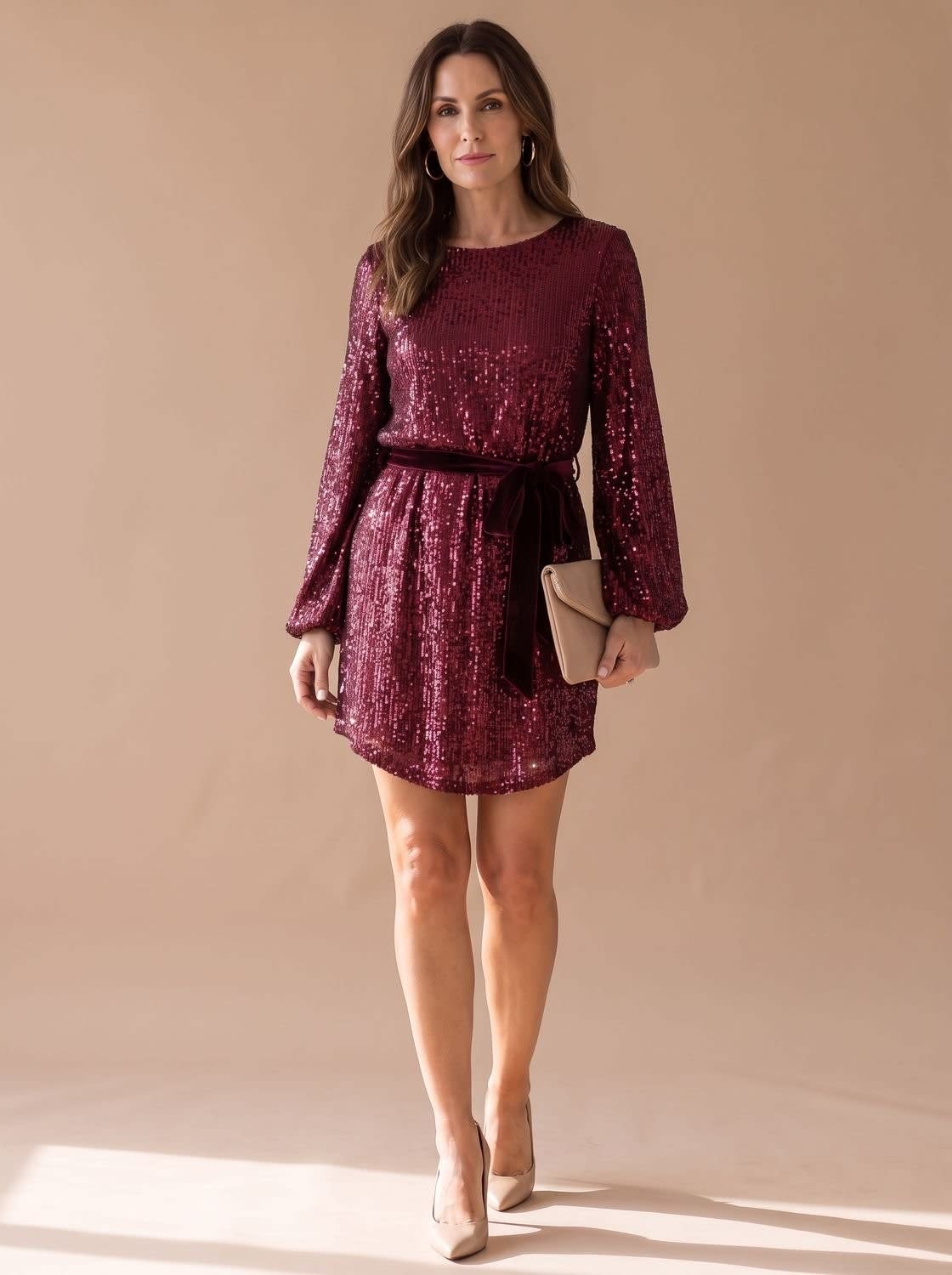 Women's Belted Sequin Christmas Party Mini Dress | Cameron_3
